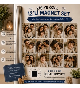 12'li Kare Fotoğraf Magneti Anne Baba Erkek Çocuğa Kişiselleştirilebilir Aile Hediye Seti
