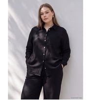 LCW Curve Siyah Büyük Beden Keten Karışımlı Kadın Gömlek