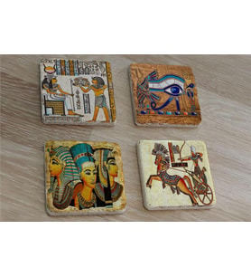 Hathor Ra'nın Gözü (Horus) Ramses ve Firavunlar Doğal Taş Bardak Altlığı 4'lü set - Natural Stone Coasters