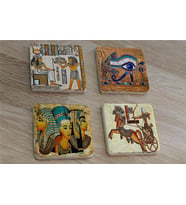 Hathor Ra'nın Gözü (Horus) Ramses ve Firavunlar Doğal Taş Bardak Altlığı 4'lü set - Natural Stone Coasters