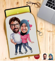 BK Gift Kişiye Özel Sevgililer Karikatürlü Taşınabilir Koruyucu Tablet Kılıfı & Organizer Çanta - Sarı-58