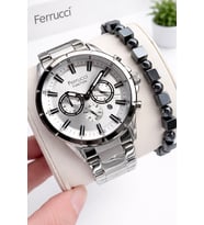 Ferrucci İç Fonksiyonları Aktif 30mt Suya Dayanıklı Çelik Kordon + Bileklik Hediyeli Erkek Kol Saati VS.BLKT.0961