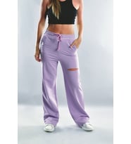 20071995 İkiiplik Lazer Kesimli Bol Paça Cepli Pantolon LILA (Lila)