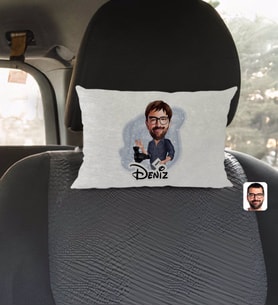 BK Gift Kişiye Özel İsimli Erkek Yönetmen Karikatürlü Dikdörtgen Araç Koltuk Yastığı-1
