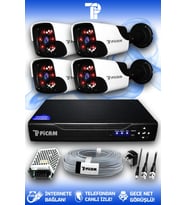 PICAM 4 Kameralı Panda 4 Dış Kamera Set HDD'siz Full HD Gece Görüşlü Güvenlik Kamerası Sistemi