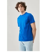 Erkek Düz Penye Tişört Bisiklet Yaka Kısa Kol Regular Fit T-Shirt - Mavi