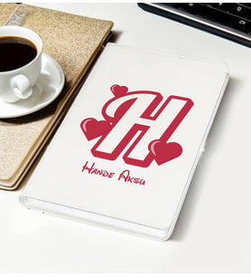 BK Gift Kişiye Özel Kalpli Harf Tasarımlı Beyaz Defter