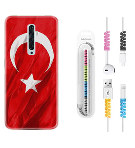 Oppo Reno 2Z 4 Lite 4 Pro 5 6 7 A31 Kılıf Kablo Koruma Spiral Silikon Şanlı Türk Bayrağı 4 1401
