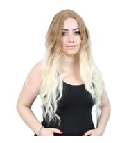 Su Dalgası Uzun Perçemsiz Fiber Sentetik Peruk - Balköpüğü / Platin Orta Ombreli