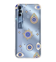 PrintiFy Tecno Spark 7 Pro ile Uyumlu 1mm Slim Fit Nazar Boncuğu 5 Baskılı Şeffaf  Kılıf