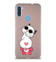 Samsung Galaxy M11 Soft Premier Kapak Coolcat Tasarımlı Silikon Kılıf - Pudra (Şeffaf)
