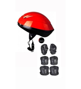 Çocuk Kask Dizlik Dirseklik Ellik Set 7 Parça Scooter Bisiklet Paten Kaykay Koruyucu Set (Kırmızı)