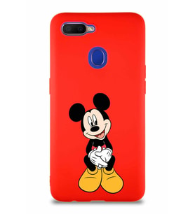 Oppo AX7 Soft Premier Kapak Mickey Mouse-A Tasarımlı Silikon Kılıf - Kırmızı (Şeffaf)