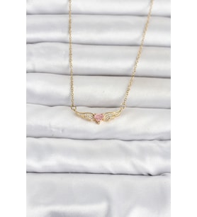 316L Çelik Zincir Gold Renk Kanatlı Pembe Kalp Model Kadın Kolye TJ-BKO11074