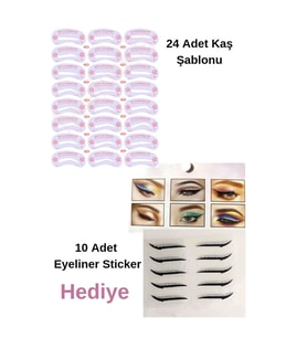 Yeniden Kullanılabilir 24 Adet Kaş Şablonu Şekillendirici 10 Ad Gri Eyeliner Sticker Makyaj Seti Kalıp (Gri)