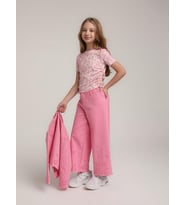 Kız Çocuk Kaşkorse Yanları Büzgülü Pempe Leoparlı Bluz (Pembe)