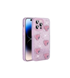 Apple iPhone 14 Pro Max Uyumlu Kılıf Airbagli Simli Arka Yüzey Zore Işıltı Silikon Kapak (Pembe)