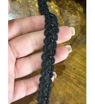 EN 1 CM SİYAH BONCUKLU TRİKO ŞERİT DİKİŞ GİYİM AKSESUARI 1 METRE