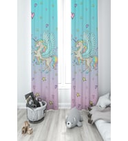 MEKTA HOME BEBEK VE ÇOCUK ODASI Uçan Unicorn Desenli 2 Kanat Fon Perde
