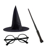 Harry Potter Siyah Şapkası Harry Potter Gözlüğü Harry Potter Asası 3 Lü Set