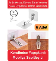 6 Adet Kendinden Yapışkanlı Mobilya Sabitleme Seti Delme Gerekmez Dolap Raf Tutucu Deprem Güvenliği