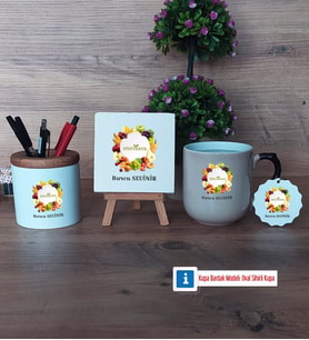 Diyetisyen Dekoratif Taş, Kalemlik, Sihirli Oval Kupa Bardak, Ahşap Anahtarlık Hediye (Model 1)