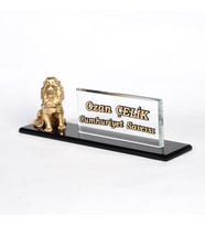 Aslan Biblolu Modern İsimlik Alanlı Ofis Masa Dekoru (Siyah-Siyah)