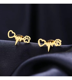Kişiye Özel 925 Ayar Gümüş Kalp Atışı Pati Küpe (Gold)