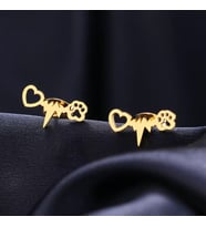 Kişiye Özel 925 Ayar Gümüş Kalp Atışı Pati Küpe (Gold)