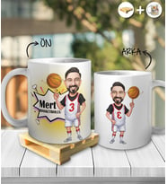 Kişiye Özel İsimli Basketbol Karikatür Tasarım Beyaz Kupa ve Ahşap Palet Altlığı Hediyeli Kupa Bardak oh1031