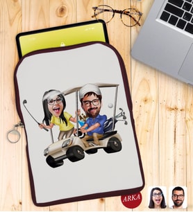 BK Gift Kişiye Özel Sevgililer Karikatürlü Taşınabilir Koruyucu Tablet Kılıfı & Organizer Çanta - Bordo-96
