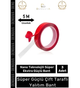Ekstra Güçlü Çok Amaçlı Çift Taraflı Tamir Dış Mekan Montaj 5mt Silikon Şeffaf Bant 3 Adet