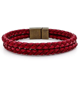 BRONZ MIKNATIS ÇİFT SIRA BORDO ÖRGÜ DERİ ERKEK BİLEKLİK M030D