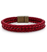 BRONZ MIKNATIS ÇİFT SIRA BORDO ÖRGÜ DERİ ERKEK BİLEKLİK M030D
