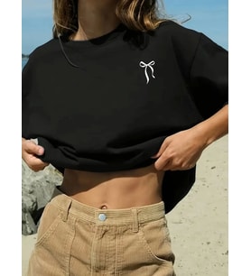 Fiyonk Baskılı Siyah Oversize Unisex T-shirt- Siyah