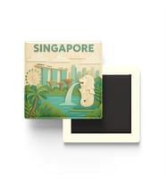 Singapur - Singapore - Paper Cut Art - Baskılı Buzdolap Magneti Kare - 9x9 cm