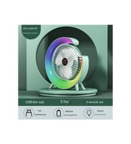 Masaüstü Vantilatör Usb Şarjlı Rgb Led Işıklı 3 Kademeli 180° Ayarlanabilir Soğutucu Fan Yeşil