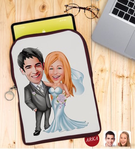 BK Gift Kişiye Özel Evleniyoruz Karikatürlü Taşınabilir Koruyucu Tablet Kılıfı & Organizer Çanta - Bordo-5