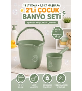 2'li Çocuk Banyo Seti 13 LT Çocuk Banyo Kovası 1,5 LT Maşrapa BPA Free Bebe