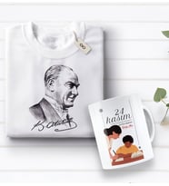 BK Gift Kişiye Özel Öğretmenler Günü Tasarımlı Kupa Bardak ve Atatürk Baskılı Tişört Hediye Seti- 3-6, Öğretmene Hediye, Öğretmenler Günü, 100. Yıl Hediyesi
