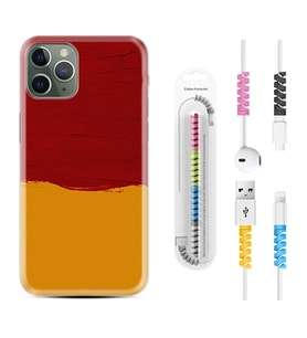 Apple iPhone 11 12 13 14 Pro Max Kılıf Kablo Koruma Spiral Silikon Sarı Kırmızı Boya 1708