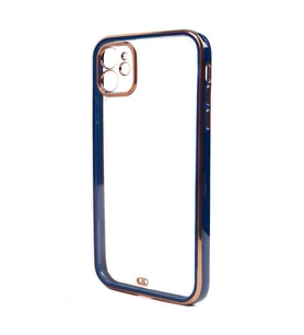 iPhone 11 Kılıf Kamera Korumalı Kenarları Renkli Şeffaf Voit Silikon (Lacivert)
