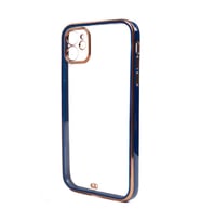 iPhone 11 Kılıf Kamera Korumalı Kenarları Renkli Şeffaf Voit Silikon (Lacivert)