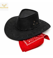 Çocuk Kovboy Şapka Siyah &amp; Kırmızı Bandana Seti