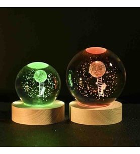 Wolawood Kristal Cam Kar Küresi 3D Renk Değiştiren Rgb'li Doğal Ahşap Standlı USB Kablolu LED Işıklı Lamba Seti Konsept Dekoratif Hediyelik Eşya Top Dekor Özel Premium Seri