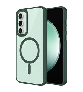 Coverzone Samsung Galaxy S23 FE ile uyumlu K?l?f Wireless ?arj �zellikli Metal buton Z-Krom MagSafe ile uyumlu ?effaf Transparan Double Color Silikon Kapak Koyu Ye?il