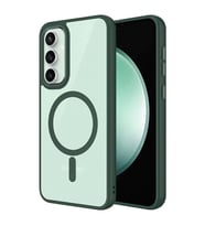 Coverzone Samsung Galaxy S23 FE ile uyumlu K?l?f Wireless ?arj �zellikli Metal buton Z-Krom MagSafe ile uyumlu ?effaf Transparan Double Color Silikon Kapak Koyu Ye?il