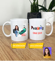 Kişiye Özel Karikatürlü Psikolog Hediye Kupa Bardak Kadın Psikologa Tıp Bayramı Hediyesi (Beyaz)