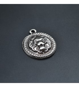 Minimal Aslan Madalyon Kolye Ucu - Antik Gümüş Kaplama - Kod:91