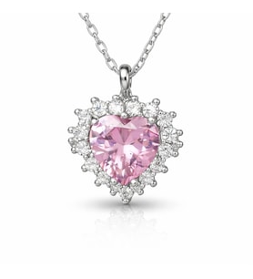 925 Ayar Gümüş Pembe Taşlı Kalp Koly